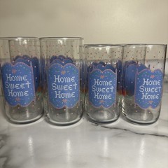 Vintage Pink and Blue Home Sweet Home Tumblers With Hearts (4) 16 And (4) 12oz