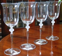 Vtg Set 4 SASAKI ISABELLE Crystal Water Goblets FROSTED CUT LEAF BALL STEM 9 1/8