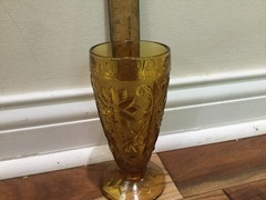 Tiara Indiana Glass Amber Daisy Pattern Water Goblet Footed Base 6.25″