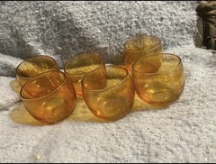 Set Of 6 Round MCM Amber Luster/Carnival Glass Iridescent