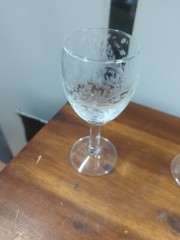 Antique Etched Elegant Glass Floral Port Wine Goblet Set Four Stems 5 1/2″