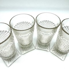 VTG Indiana Mt Vernon Diamond Point Clear Square Foot MCM 6″ Water Goblets 4pc