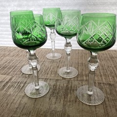 Green Glass Crystal Wine Glasses Set of 5 Vintage