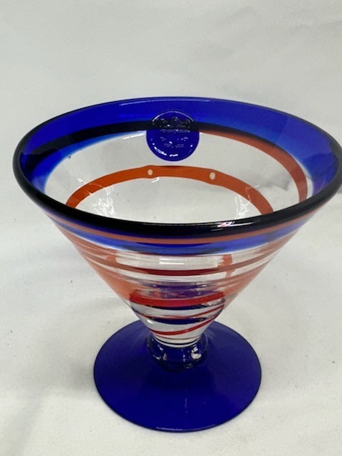 VTG Kosta Boda Royal Caribbean Cobalt Blue Gold Swirl Martini Margarita Glass