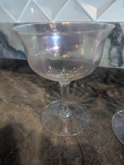 Iridescent Champagne Coupe Glasses Pair Vintage Rainbow Luster Stemware Barware