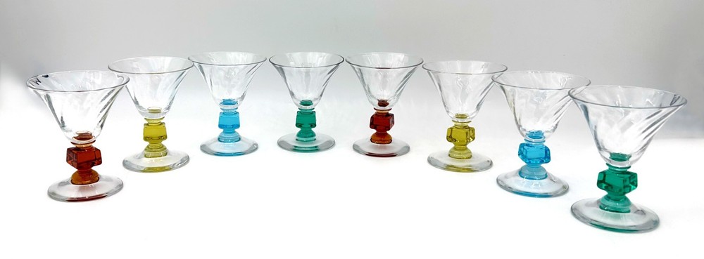 8 Bryce Swirl Optic Uranium Glass Champagne Cocktail Glasses Vintage MCM 4″