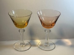 Glassware set of 2 Cordial Drink Glasses 5.5 inches tall. 2 different colors.