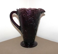 Vtg Tiara Indiana Glass SWEET PEAR Avocado Amethyst Pitcher & 8 Tumbler Glasses
