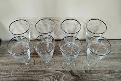 Set Of 8 Cristal D Arques Etched Laurel Leaf Water Goblets with Platinum Rim