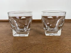 Gothic Hazel Atlas Old Fashioned Glass PAIR 1967 Four Sided Base Arch Panels TWO