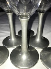 6 Rare ETAINS France CTR 7oz CHAMPAGNE Flute GLASS Pewter Stem STAMP Barware 8½»
