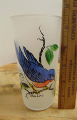 Vtg Hazel Atlas Frosted Glass BLUEBIRD Tumbler 5 1/2″ Tall
