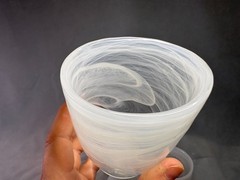Hand Blown White Swirl Art Glass Tumblers Heavy Studio Glass Set Of 6