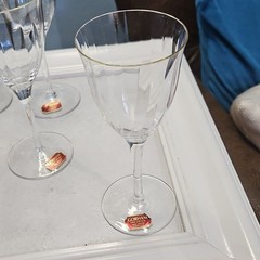 Gorham Crystal Laurin Gold Paneled Wine Glass Set Of 4