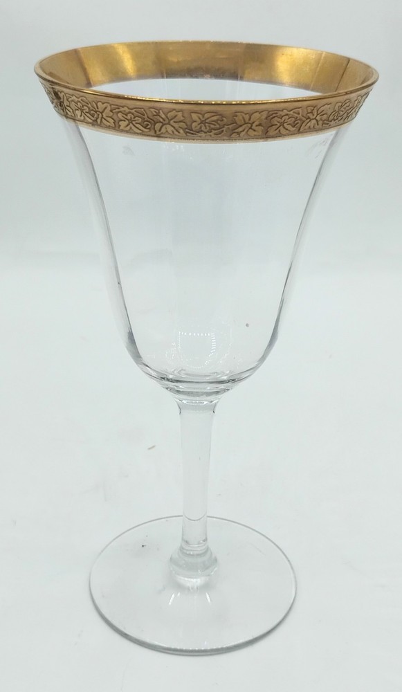 Tiffin-Franciscan Minton Optic Glass Gold Encrusted Goblet 6 & 1/2″ Tall