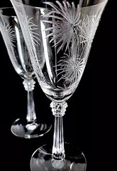 Set of 2 Fostoria Lido crystal water goblet scepter stem palm leaves etched
