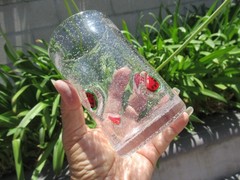2 Tumblers w/Bubbles & Fused Watermelon Slices, Art Glass, 16 Oz Handmade