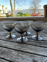 Set of 4 Vintage MCM Brodegaard Madison Swedish Smoke Gray Wine Glasses MINT