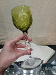 Wine Hock goblet Chartreuse Green Clear Glass Crystal Bohemian St Louis or Moser