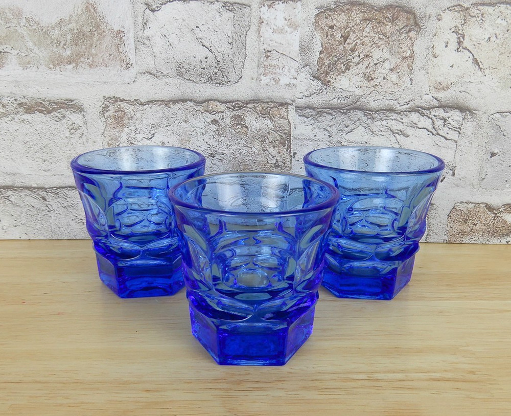 Fostoria Argus Blue Flat Juice Glass Henry Ford Museum Set of 3