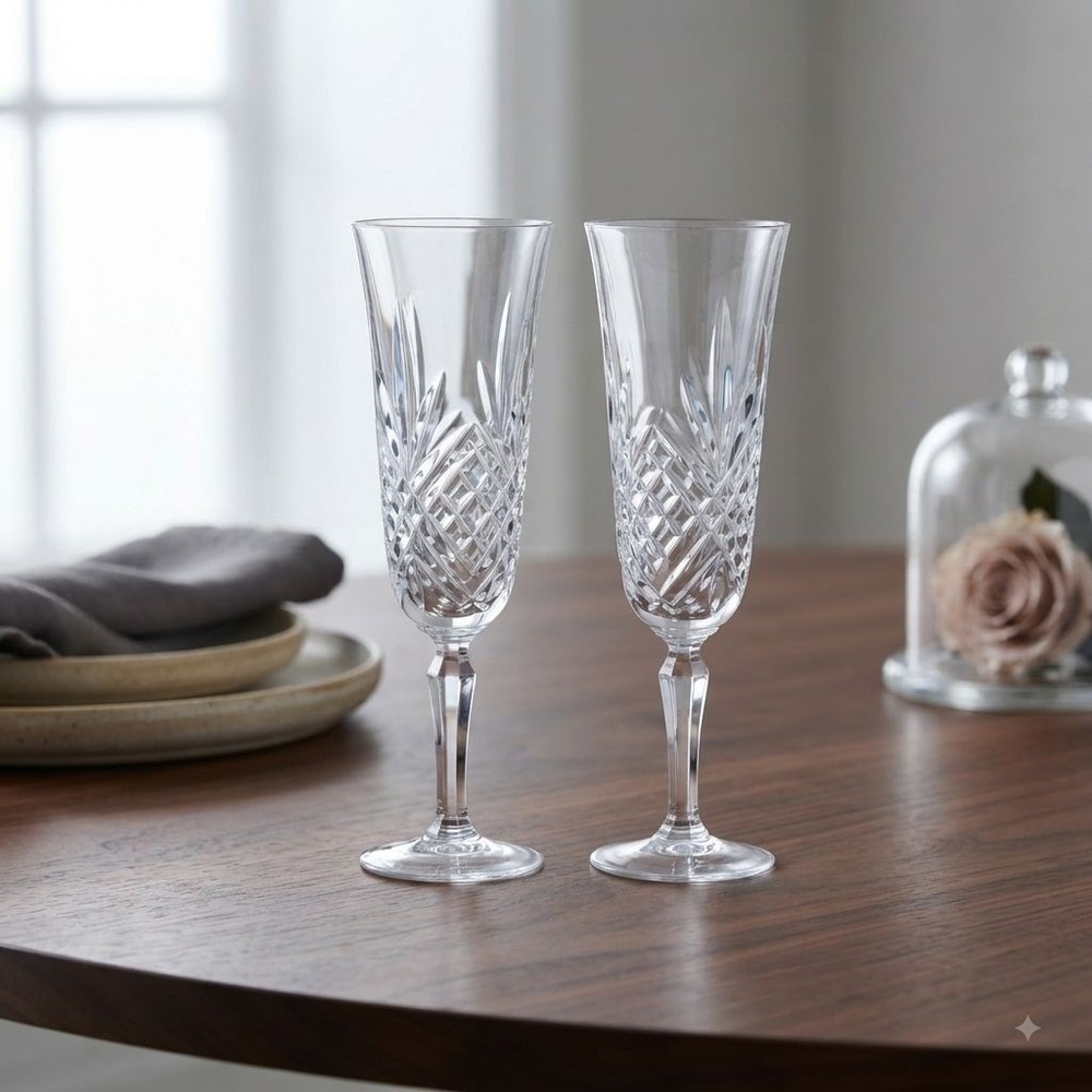 Cristal d’Arques Masquerade Crystal Champagne Flutes Set of 2 France 8.5″