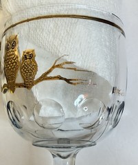 3 RARE Culver Mid Century 22k Gold Owl Glasses Goblets Thumbprint MCM Read