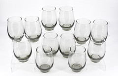 Set of 12 Vintage Libbey Tempo Gray Smoke Roly Poly Glasses Tumblers 4.5″ 12 oz