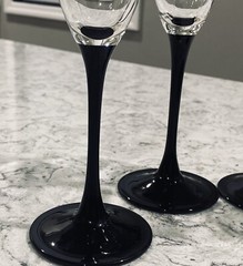 Set Of 4 Vintage France Luminarc Black Steam Crystal Champagne Flutes