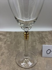 Hollywood Regency Style/Type Wine Glass Ribbed Bands And Clear Stems 8” Tall