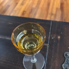Vintage amber and clear stemmed Candle Holder glass tiny Chip