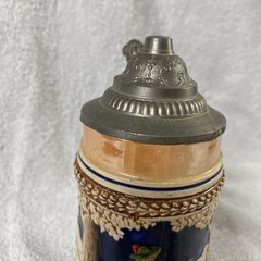 Vintage German Beer Stein Ceramic Pewter Lid Hand Painted Tavern Scene 7″