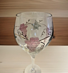 Rosenberg Romanian Crystal Wine Goblet Etched Grapes 24K Gold Hand Painted
