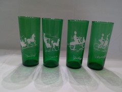 Vtg Set of 4 Anchor Hocking Forest Green Gay Nineties Drinking Glass Tumblers