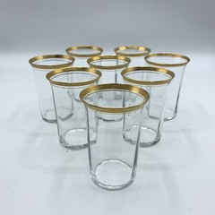 Vintage CAMBRIDGE Wedding Band Clear w/Gold Trim Juice Glasses Set of 8 /hge