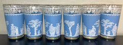 Set of 6 Vintage Wedgwood Jasperware Jeanette Blue Hellenic Drinking Glasses