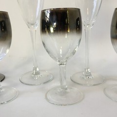 Silver Wine Glass Clear Mirror Smoke Gray Table Glass Stemware Stem Vtg Lot of 6