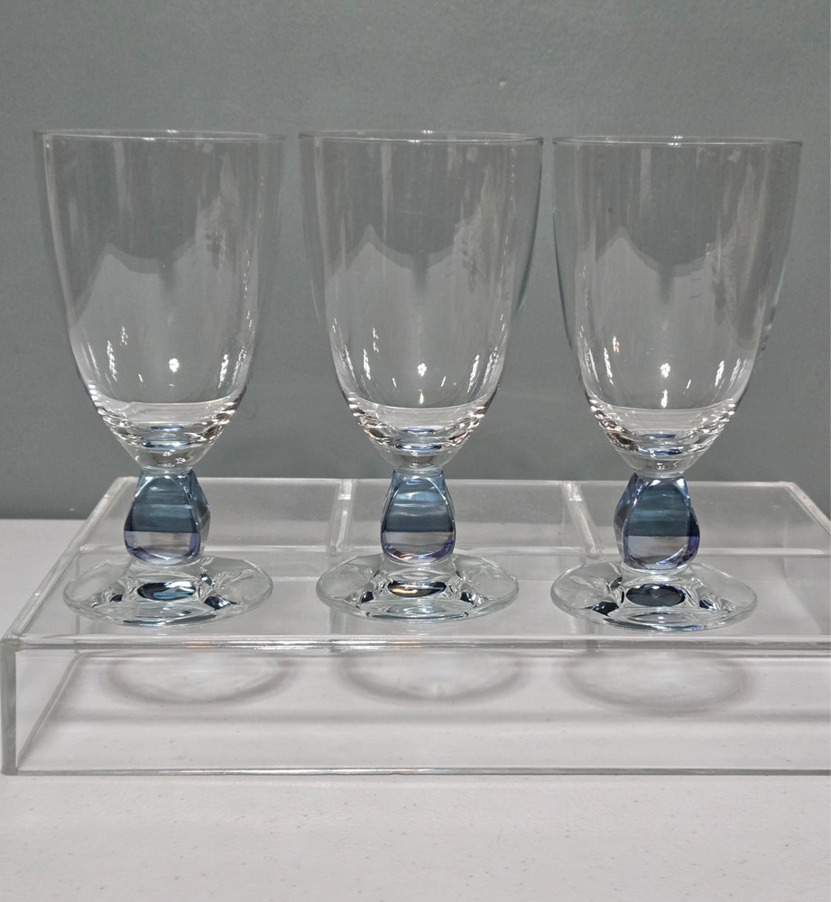 3 Schott-Zwiesel Conte Blue Sapphire Fine Crystal Water Goblets 6-5/8″