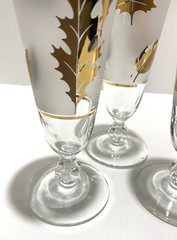 4 Libbey Golden Foilage Pilsner Champagne Glasses Vintage MCM (2 Sets Available)