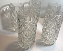 5 Rare Vintage Fostoria York Highball Glasses Heavy Barware Clear 12 Oz Textured
