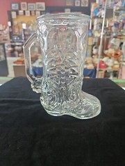 Vtg Libby Cowboy Boot Shaped Clear Glass Beer Mug With Handle- Western Barware