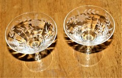 Glastonbury-Lotus -Set of 2 – FLORAL GRAY CUT LOW SHERBET/CHAMPAGNE GLASS/STEMS