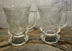 Set of 2 Ponderosa Pine Mugs by Tiara Textured Footed Glass Handled Cups Lodge
