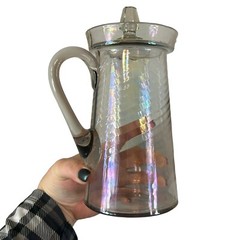 Vintage 7 Piece Rainbow Iridescent Luster Swirl Optic Pitcher & Glasses