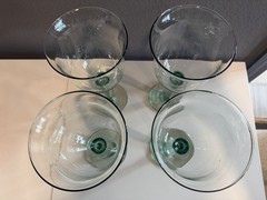 Set of 4 Vintage Green Stem Wine Glasses Hand Blown Rustic Goblets Corsica Glass