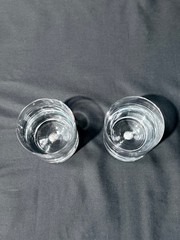 Pair of Double Old Fashion Whiskey Glass w/ Bubble Heavy Bottom Tumbler VG Cond