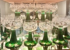 VTG MCM 8 Luminarc France Roemer Wine & 3 Cordial Green Beehive Stems «Grt Cond