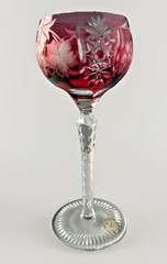 2 Vtg Crystal Clear Industries Cranberry Cut To Clear Wine Hock Glasses Hungary