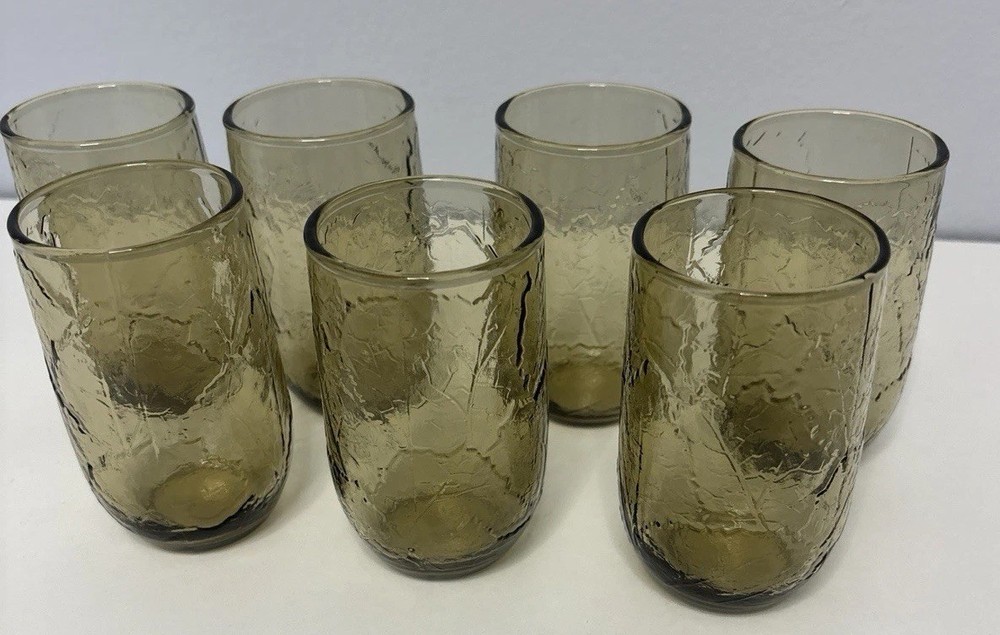 Set of 7 Anchor Hocking Sherwood Leaves Spicy Brown Small 6oz Juice Glasses