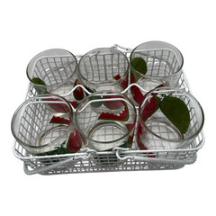 Libbey Watermelon Print Juice Glass Tumbler MCM Cottage Core Basket Set of 6 EUC
