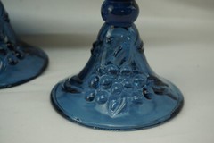 4-Blue Glass Water Goblets or Iced Tea Glasses w/ Bell Bottoms, 7 3/8″ (B21)